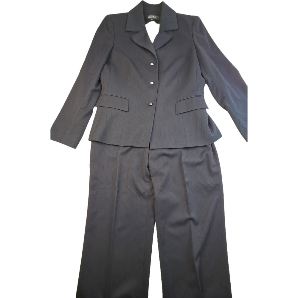 Kasper Pinstripe Pant Suit Womens 10 Black Blazer Trousers Professional Set